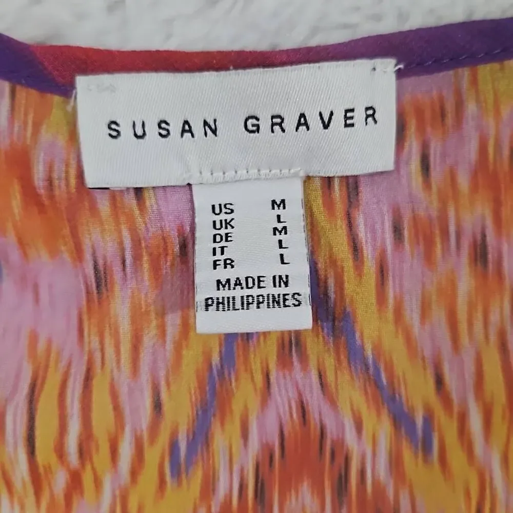 Susan Graver size medium multicolored sheer pullover blouse with cold sh…